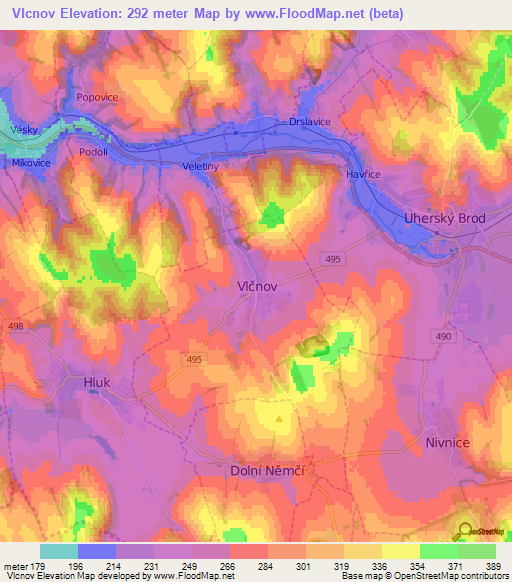 Vlcnov,Czech Republic Elevation Map