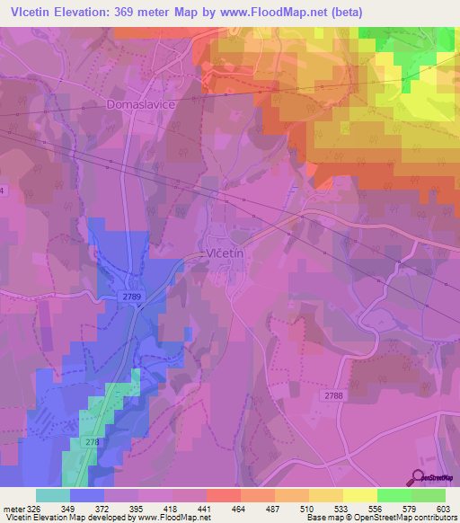 Vlcetin,Czech Republic Elevation Map