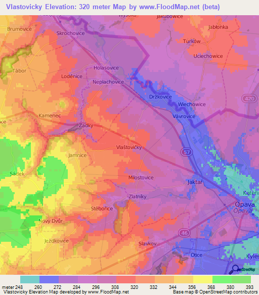 Vlastovicky,Czech Republic Elevation Map