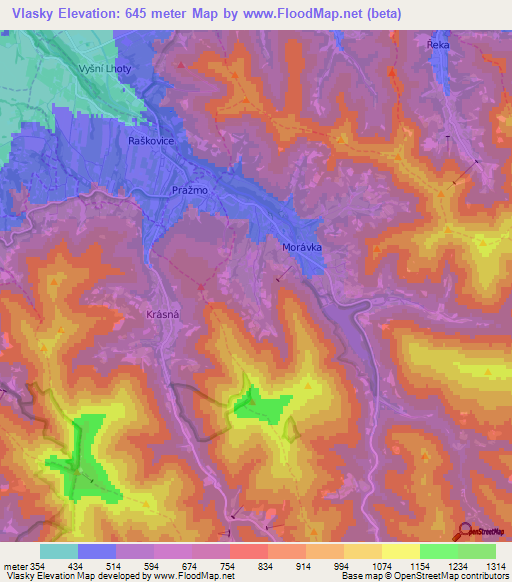 Vlasky,Czech Republic Elevation Map