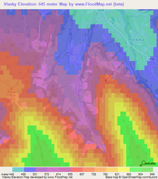 Vlasky,Czech Republic Elevation Map
