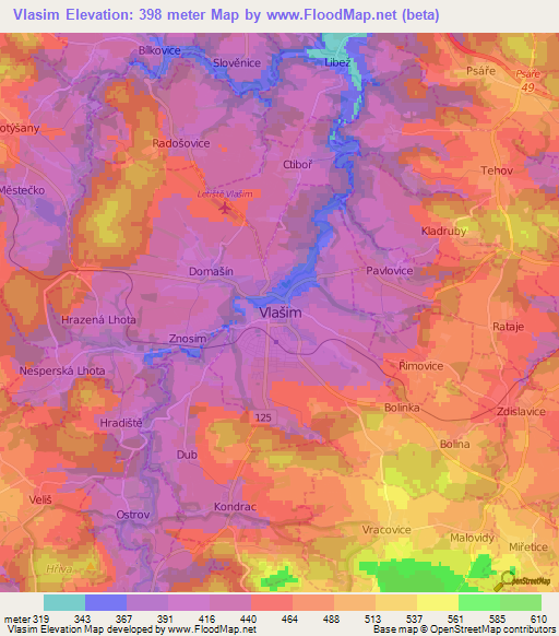 Vlasim,Czech Republic Elevation Map