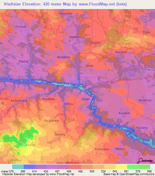 Vladislav,Czech Republic Elevation Map