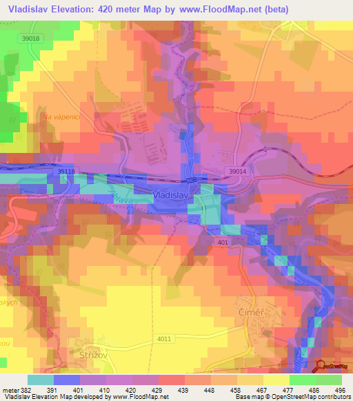 Vladislav,Czech Republic Elevation Map