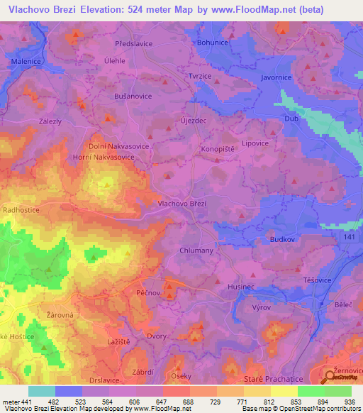 Vlachovo Brezi,Czech Republic Elevation Map