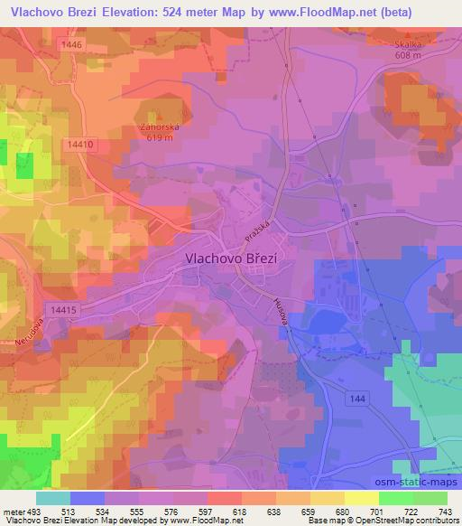 Vlachovo Brezi,Czech Republic Elevation Map