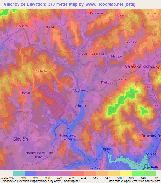 Vlachovice,Czech Republic Elevation Map