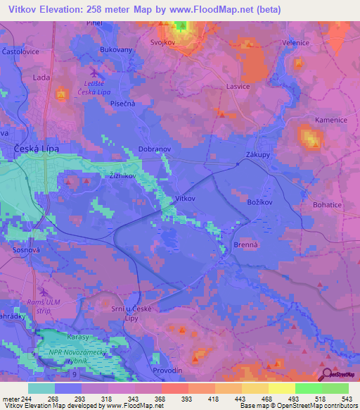 Vitkov,Czech Republic Elevation Map