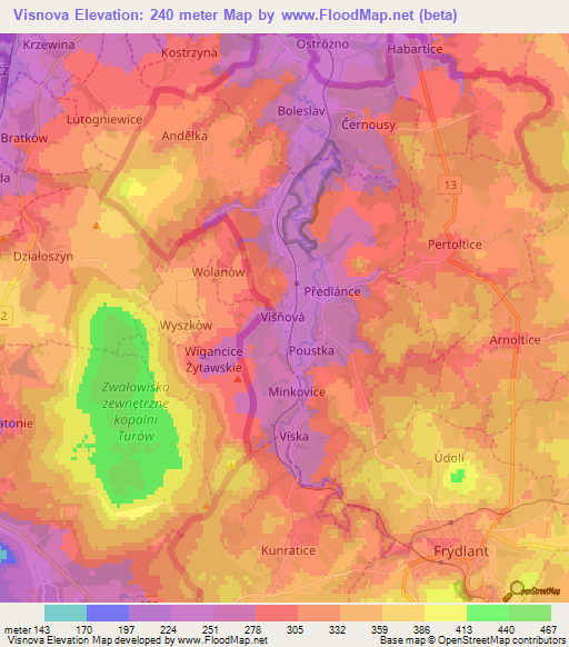 Visnova,Czech Republic Elevation Map