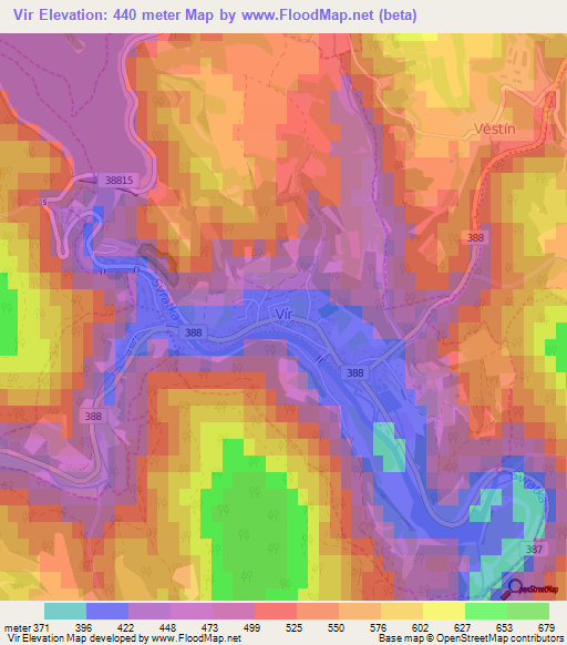 Vir,Czech Republic Elevation Map