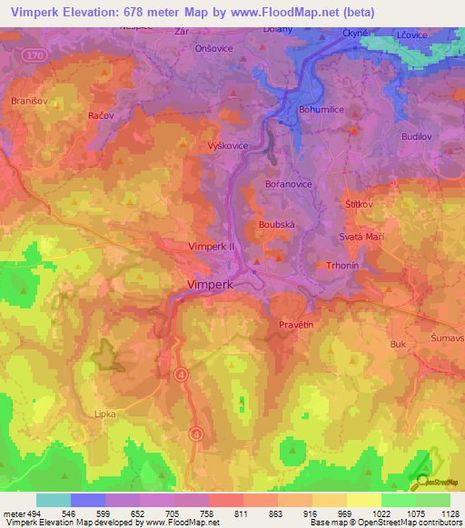 Vimperk,Czech Republic Elevation Map
