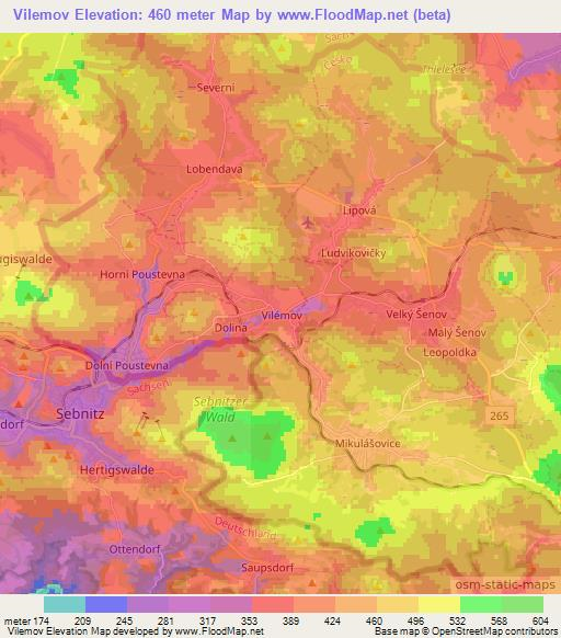 Vilemov,Czech Republic Elevation Map