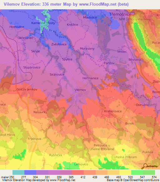 Vilemov,Czech Republic Elevation Map