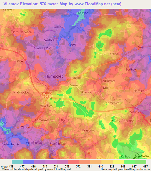 Vilemov,Czech Republic Elevation Map