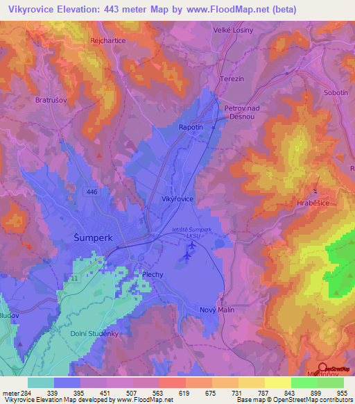 Vikyrovice,Czech Republic Elevation Map