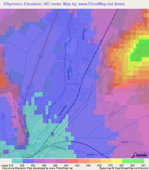 Vikyrovice,Czech Republic Elevation Map