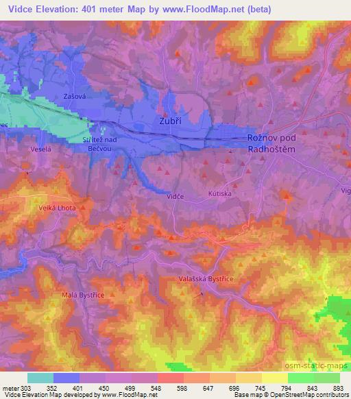 Vidce,Czech Republic Elevation Map