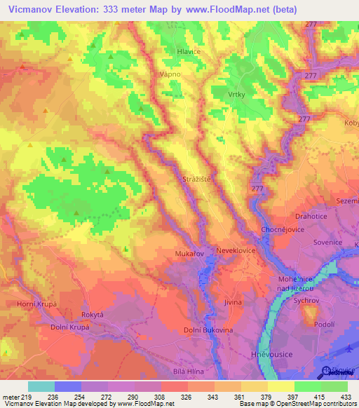 Vicmanov,Czech Republic Elevation Map