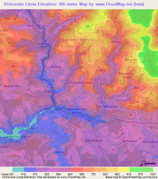 Vichovska Lhota,Czech Republic Elevation Map
