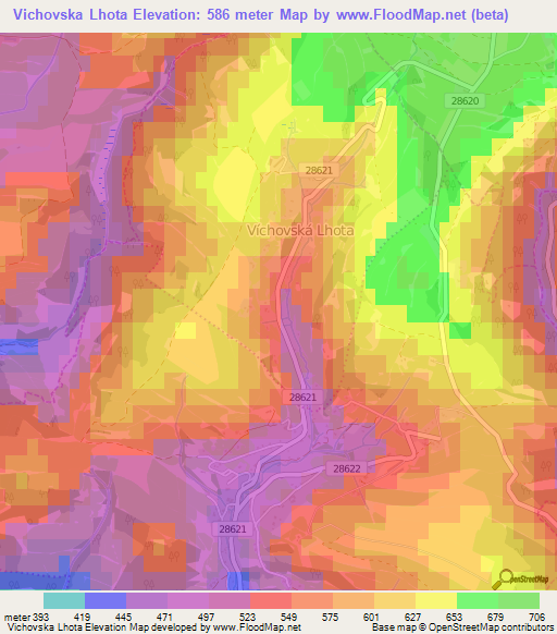 Vichovska Lhota,Czech Republic Elevation Map