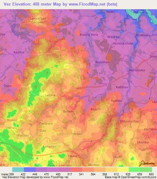 Vez,Czech Republic Elevation Map