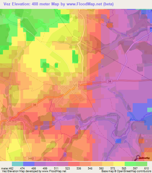 Vez,Czech Republic Elevation Map