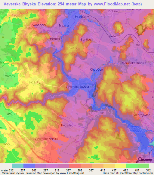 Veverska Bityska,Czech Republic Elevation Map