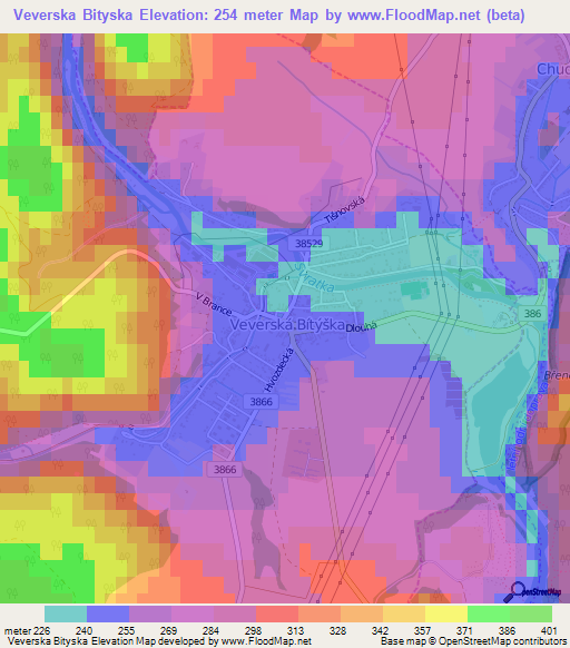 Veverska Bityska,Czech Republic Elevation Map