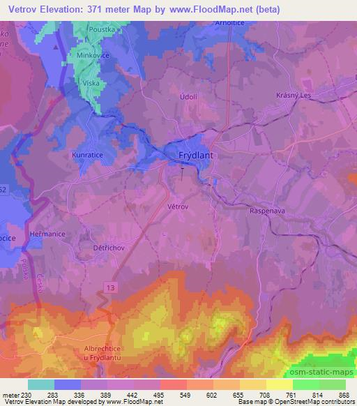 Vetrov,Czech Republic Elevation Map