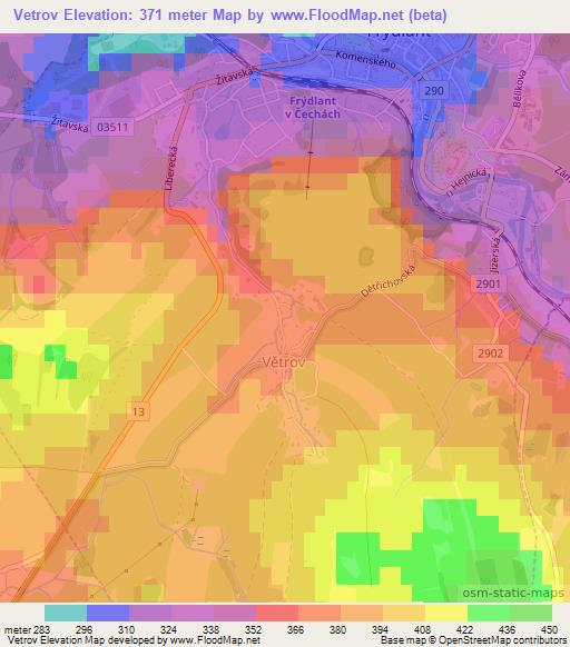 Vetrov,Czech Republic Elevation Map