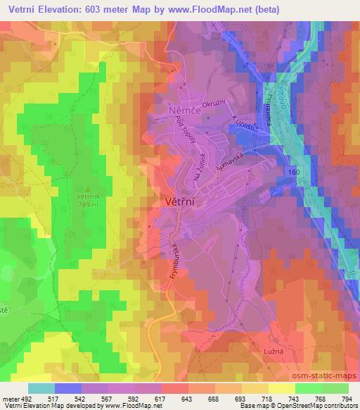 Vetrni,Czech Republic Elevation Map