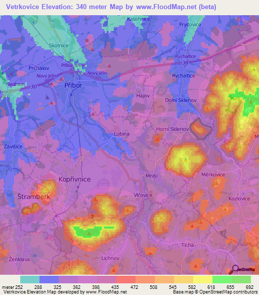 Vetrkovice,Czech Republic Elevation Map