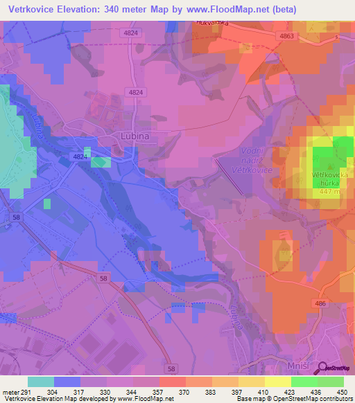 Vetrkovice,Czech Republic Elevation Map