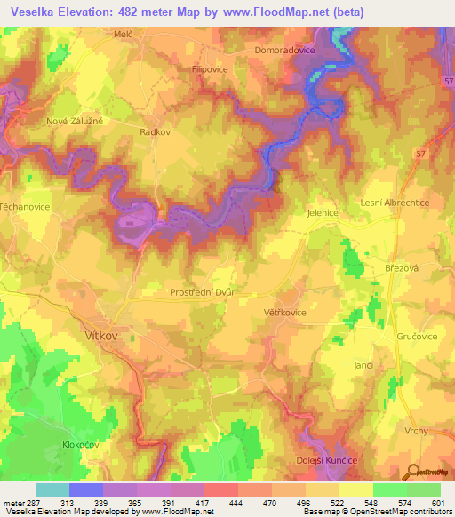 Veselka,Czech Republic Elevation Map