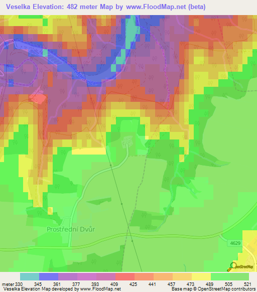 Veselka,Czech Republic Elevation Map