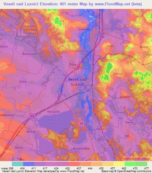 Veseli nad Luznici,Czech Republic Elevation Map