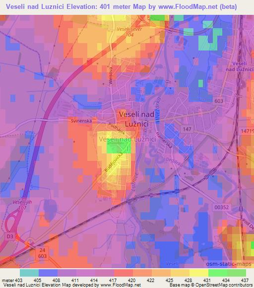 Veseli nad Luznici,Czech Republic Elevation Map