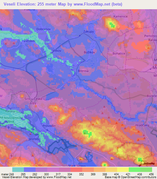 Veseli,Czech Republic Elevation Map