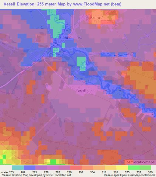 Veseli,Czech Republic Elevation Map