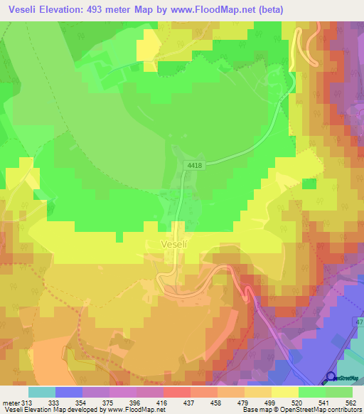 Veseli,Czech Republic Elevation Map
