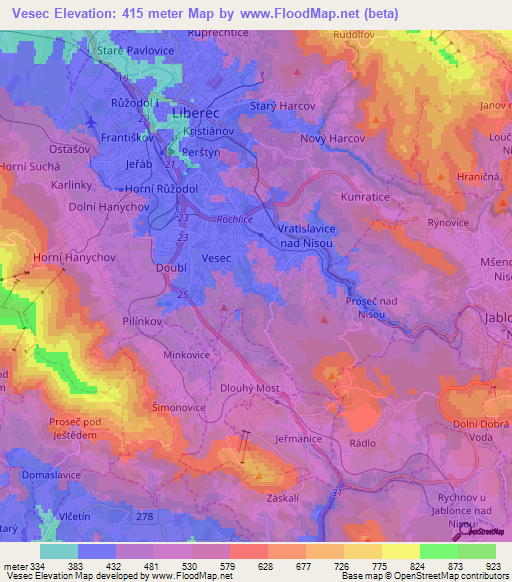 Vesec,Czech Republic Elevation Map