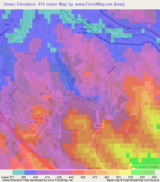 Vesec,Czech Republic Elevation Map
