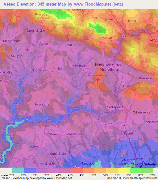 Vesec,Czech Republic Elevation Map