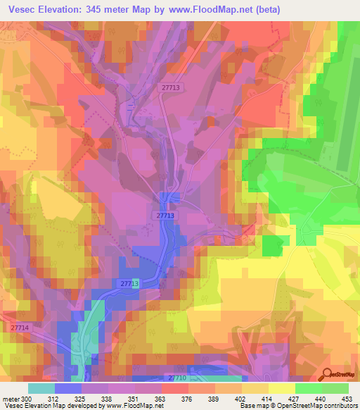 Vesec,Czech Republic Elevation Map