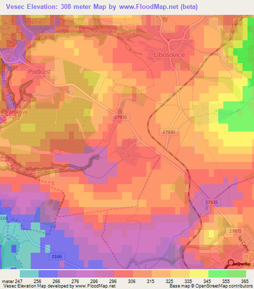 Vesec,Czech Republic Elevation Map