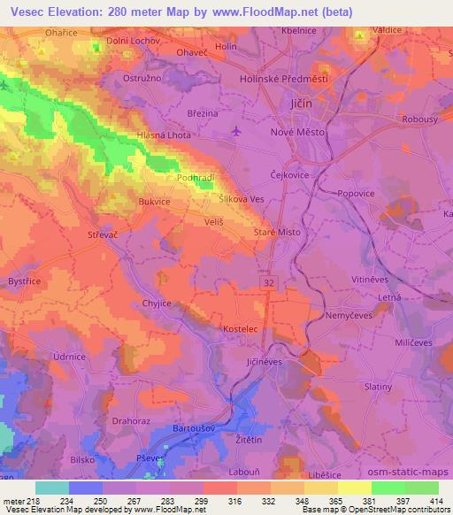 Vesec,Czech Republic Elevation Map