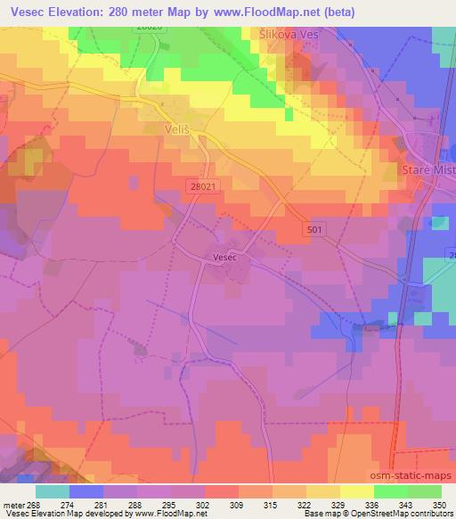 Vesec,Czech Republic Elevation Map