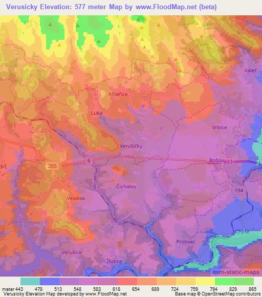Verusicky,Czech Republic Elevation Map
