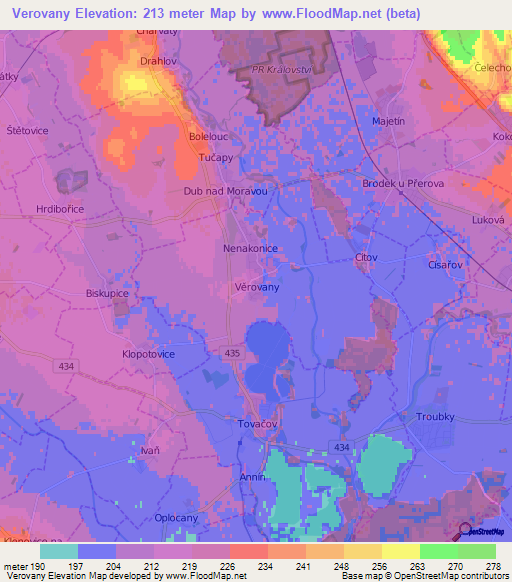 Verovany,Czech Republic Elevation Map