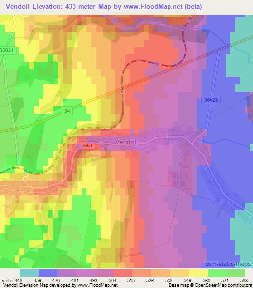 Vendoli,Czech Republic Elevation Map